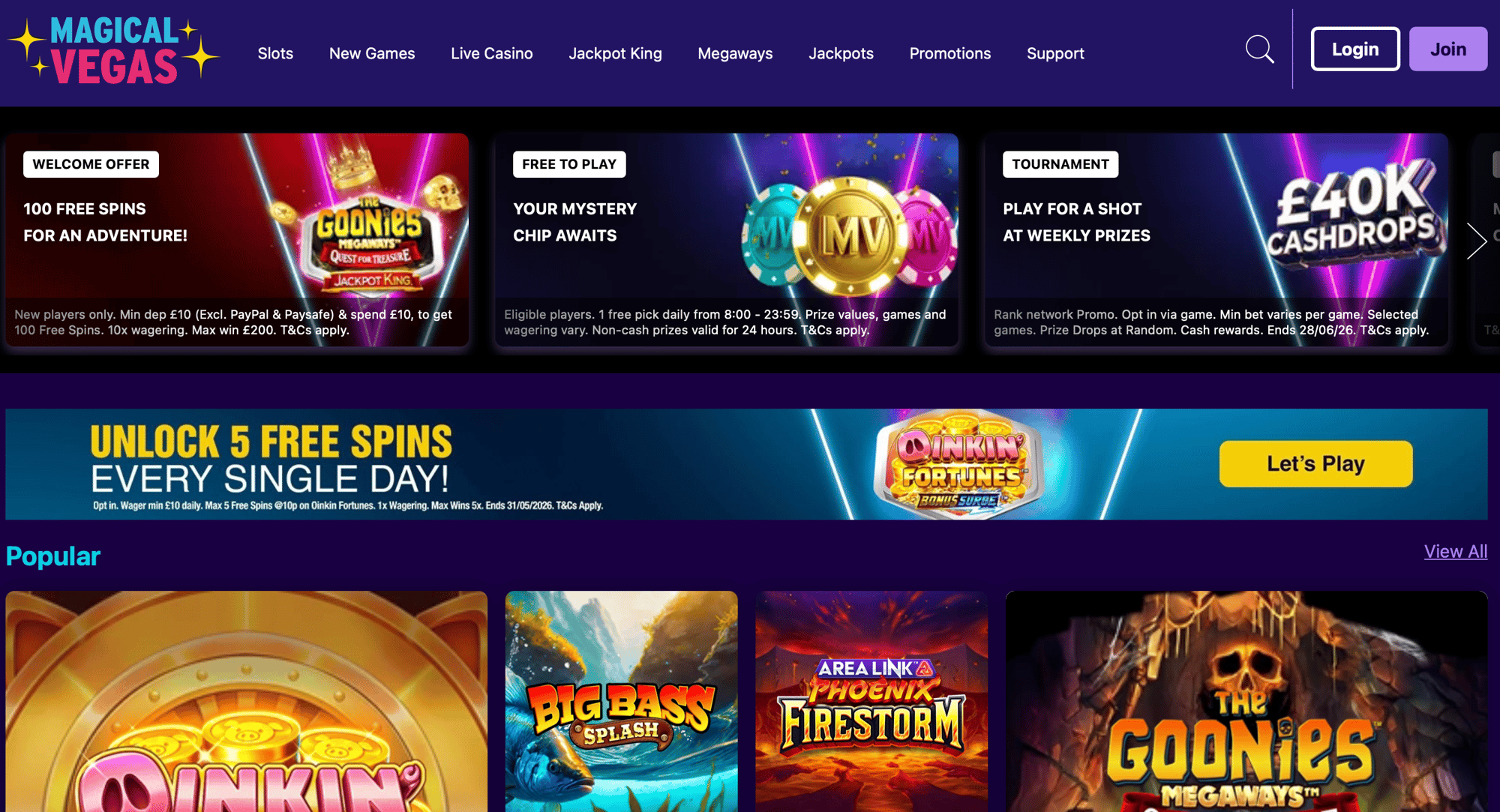 Magical Vegas homepage