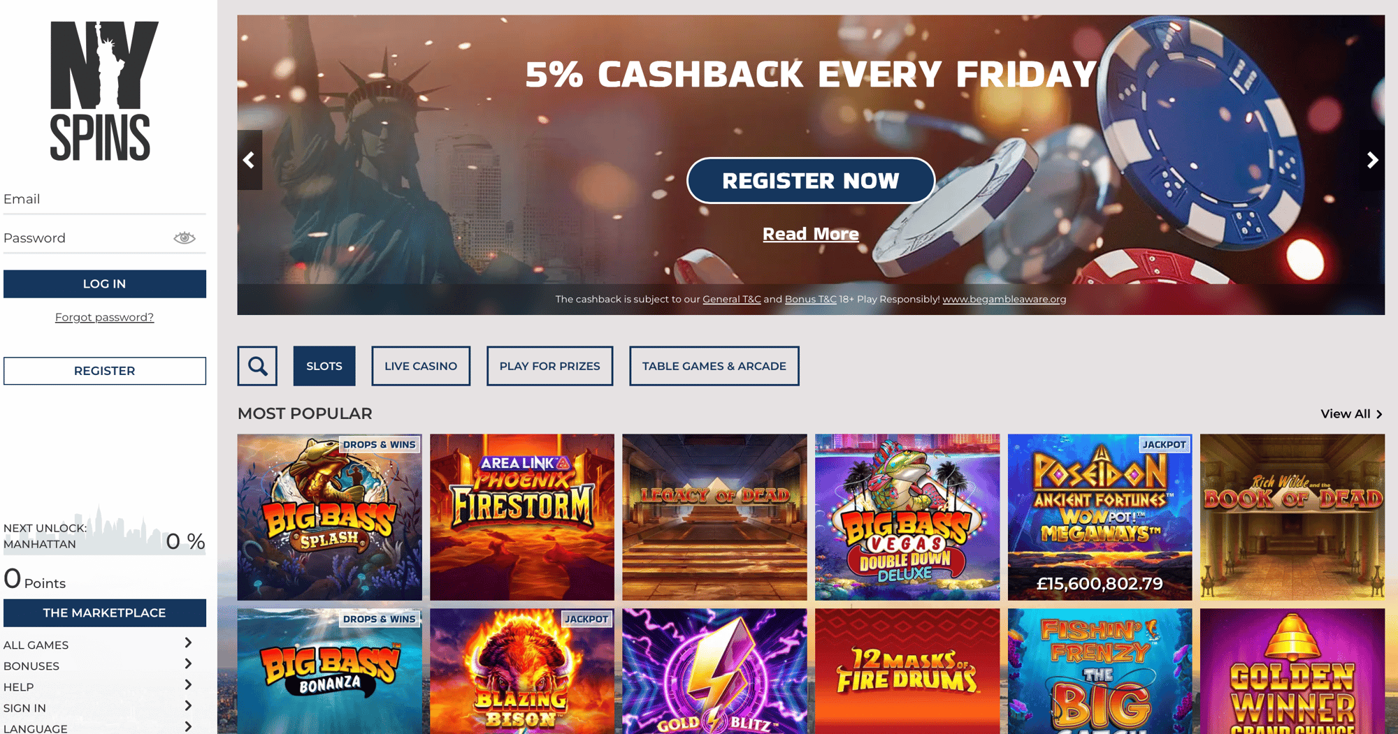 NY Spins casino homepage NY Spins casino homepage