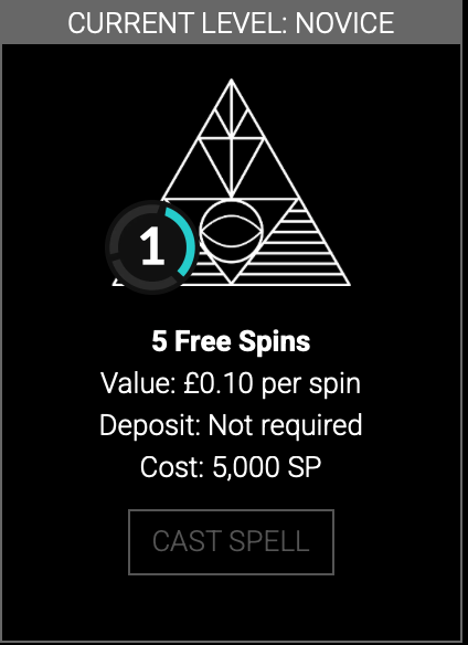 Voodoo Dreams reward system - 5 free spins for 5,000 'spirit points'