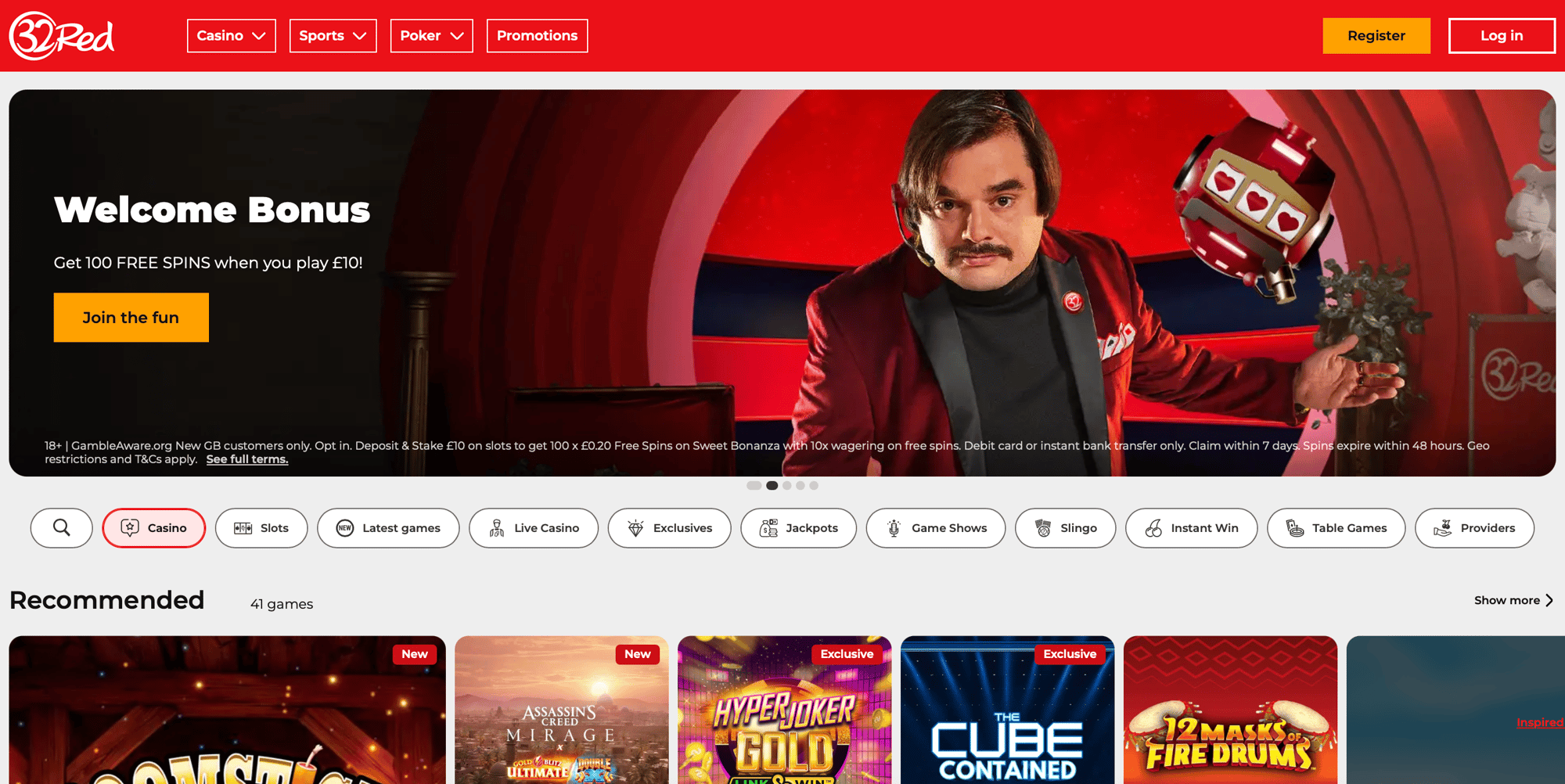 32Red casino homepage