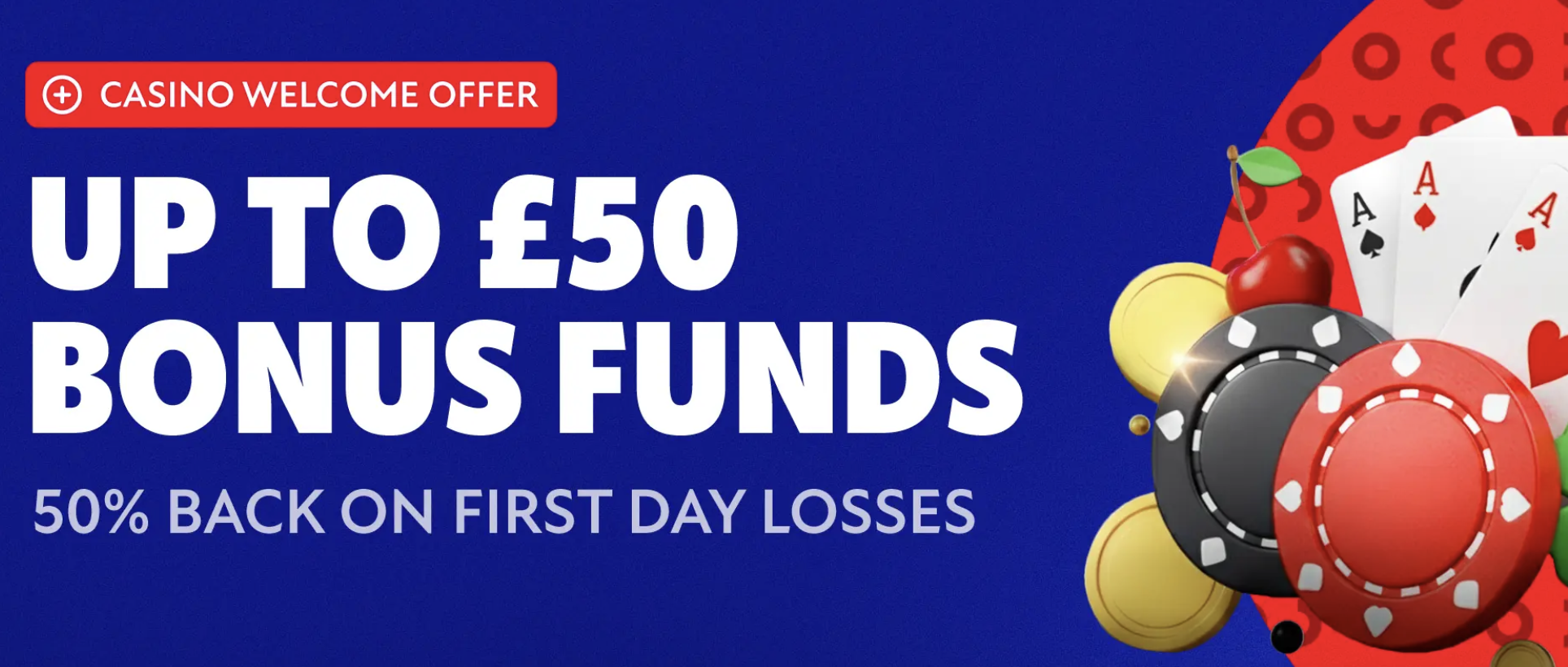 BetTOM casino welcome offer: up to £50 bonus funds - 50% back on first day losses