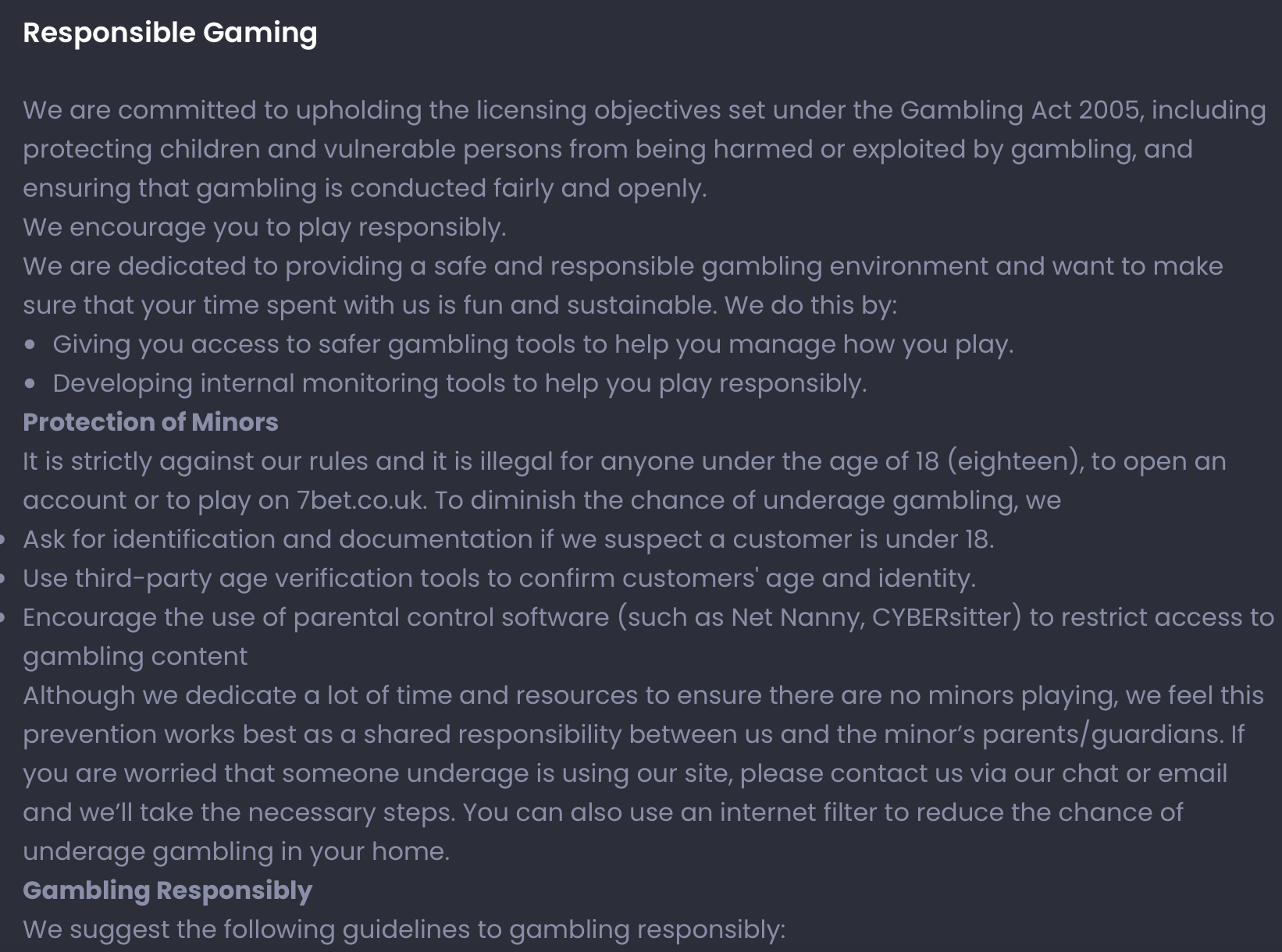 7Bet Safer Gambling section