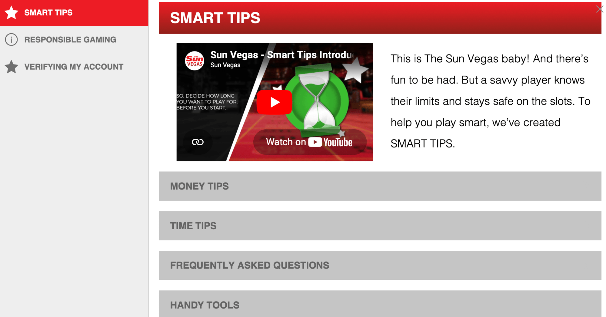 The Sun Vegas Safer Gambling section
