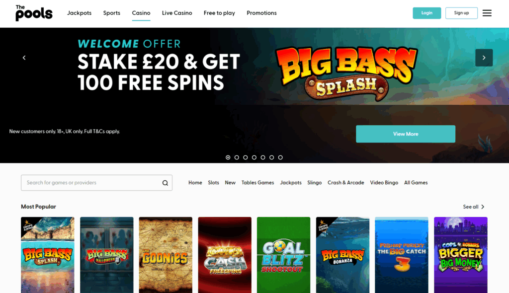 screen shot of the pools casino website home page screen shot of the pools casino website home page