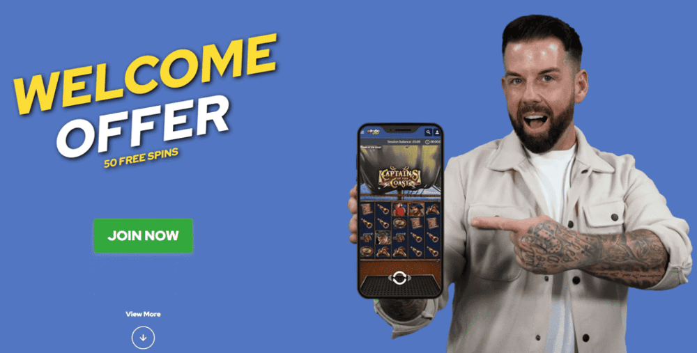 advert for the bingo plus welcome offer. Wager £5 and get 50 free spins.