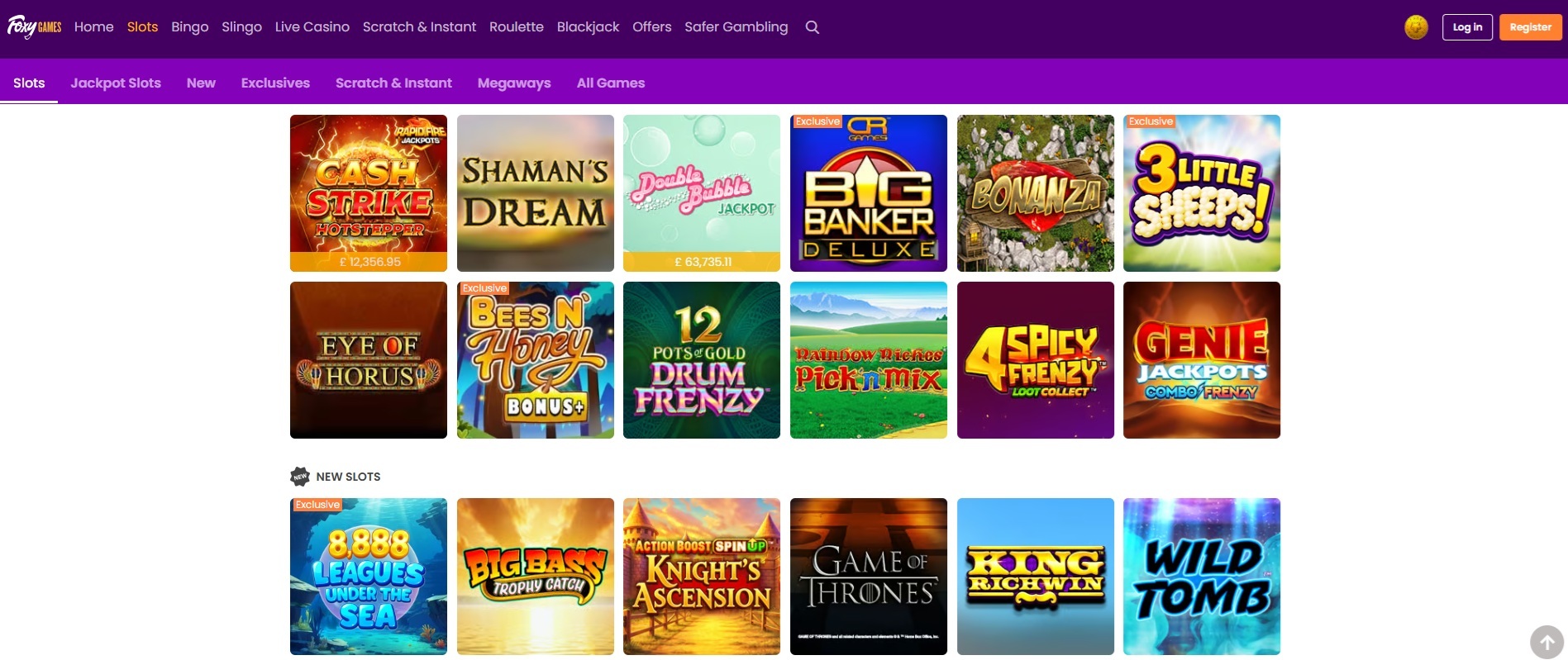 screenshot of foxy bingo slots home page screenshot of foxy bingo slots home page