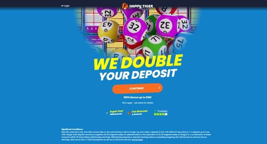 advert for happy tiger new customers offer of a 100% matched bonus advert for happy tiger new customers offer of a 100% matched bonus