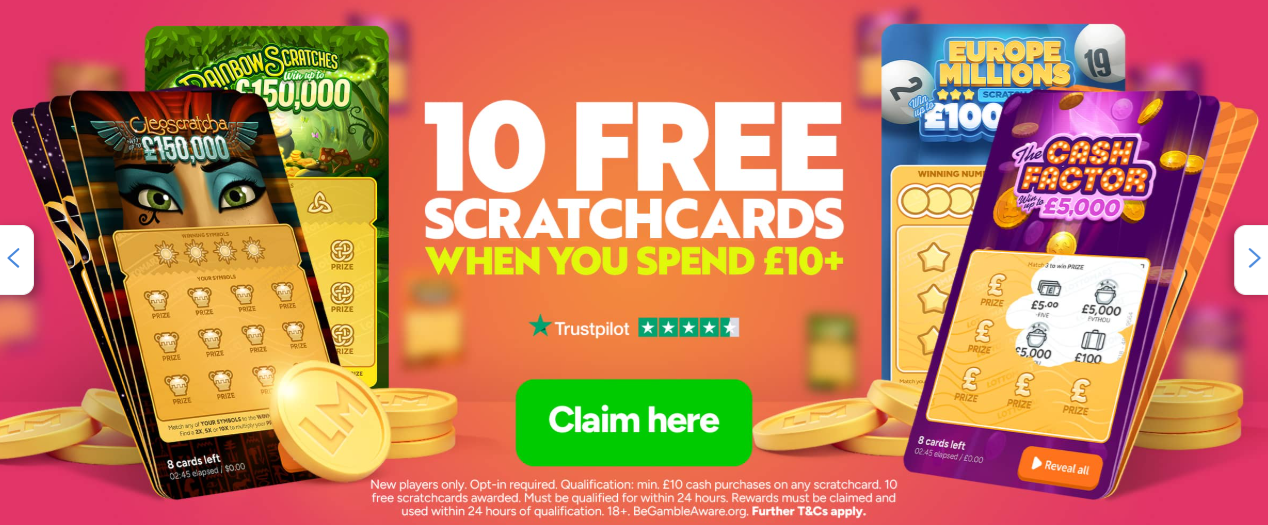 advert for 10 free scratchcards when you spend £10