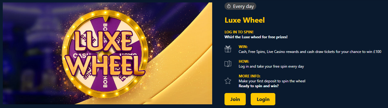 advert for the lucky vip luxe wheel regular promotion