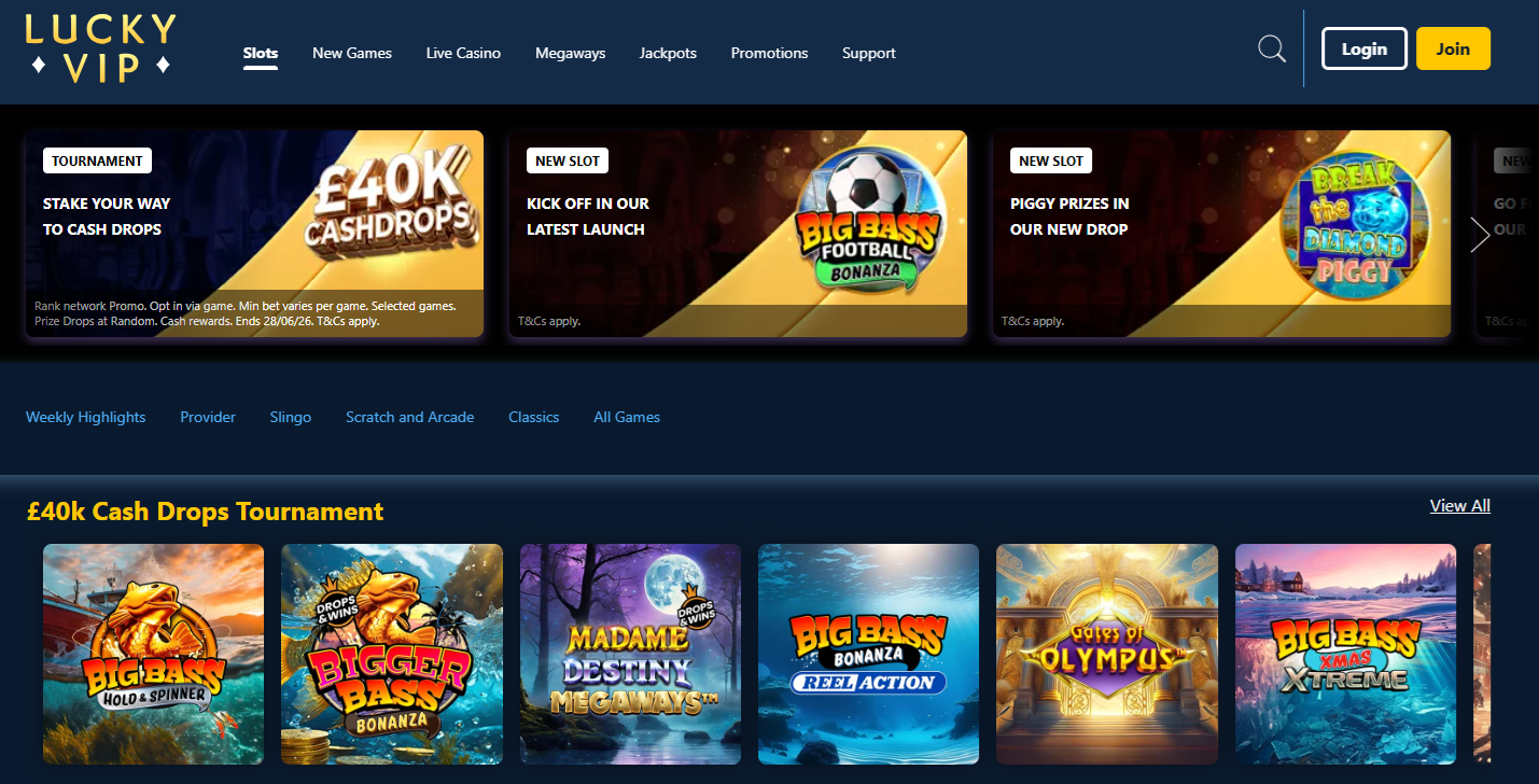 image of the lucky vip casino slots page