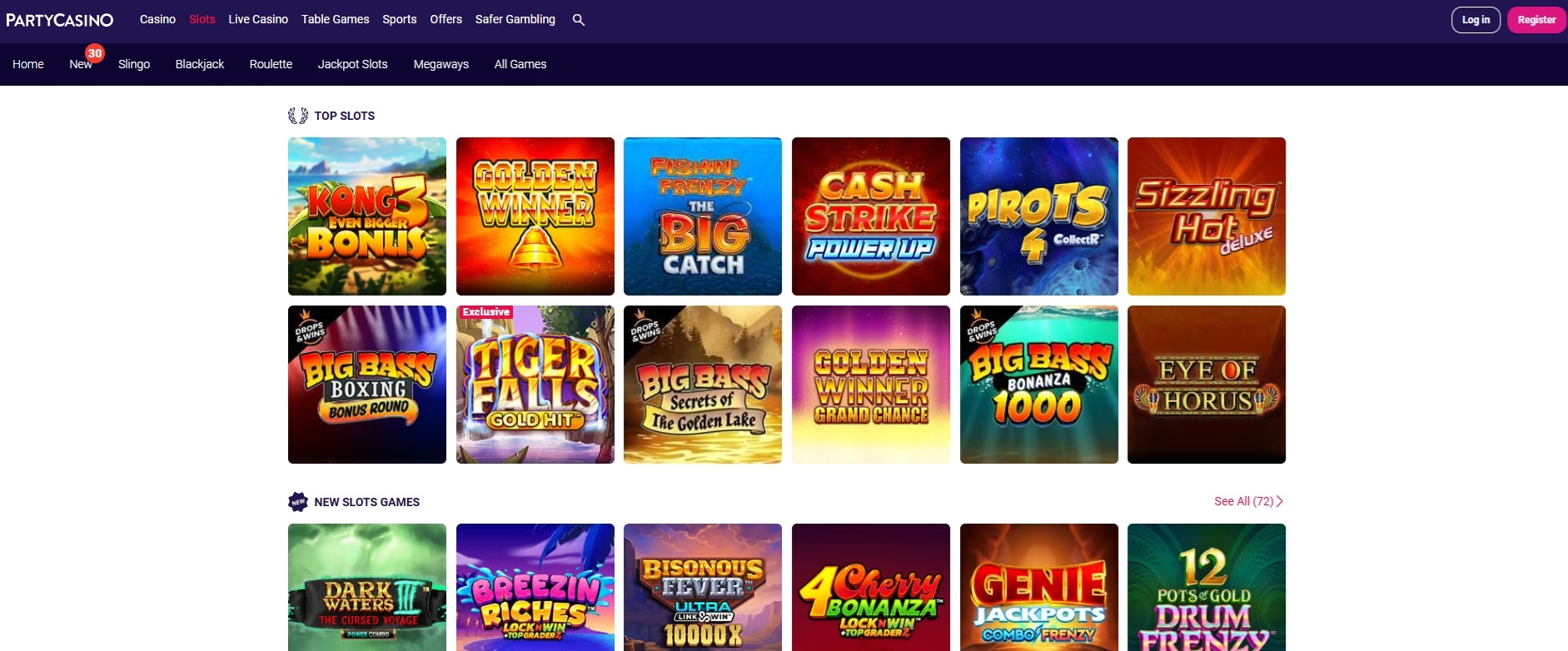 screen shot of the party casino website home page screen shot of the party casino website home page