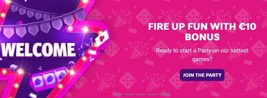 advert for the party casino welcome offer of bet £10, get a £10 casino bonus
