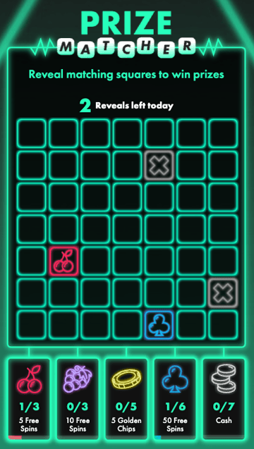Bet365 Prize Matcher, where players can reveal matching squares to win prizes