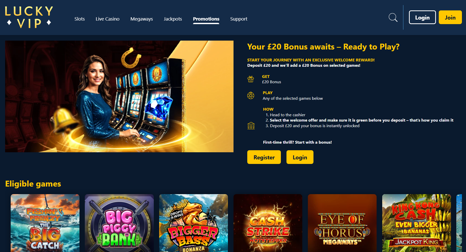 ad for the welcome bonus of deposit £20 and get a £20 bonus.