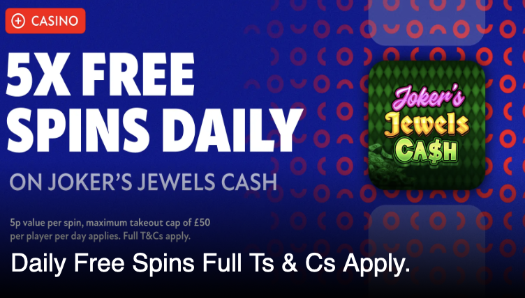 BetTOM reload offer: 5 free spins daily on Joker's Jewels cash