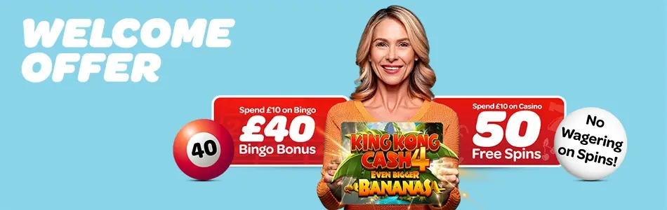 sun bingo new customer offer advert for a £40 bingo bonus or 50 free spins
