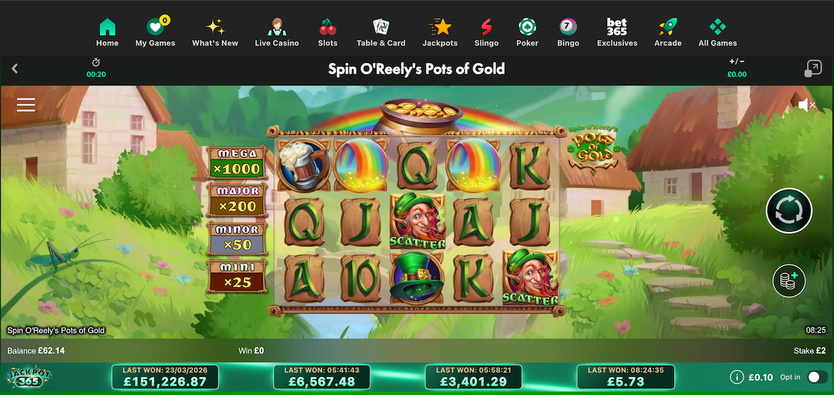 Gameplay screenshot from Spin O'Reely's Pots of Gold